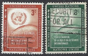 United Nations #55 & 56 3¢ & 8¢ Int'l Peace & Security (1957). Used.