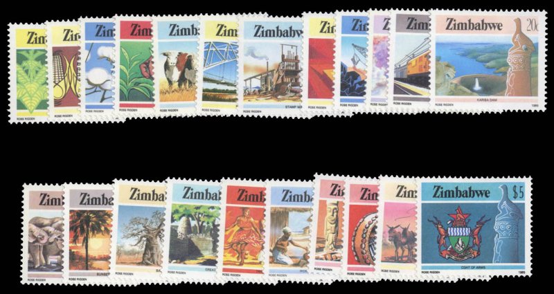 Zimbabwe #493-514 Cat$30.70, 1985 1c-$5, complete set, lightly hinged