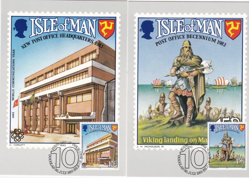 Isle of Man # 250-251, Post Office 10th Anniversary, Maxi Cards, First Day