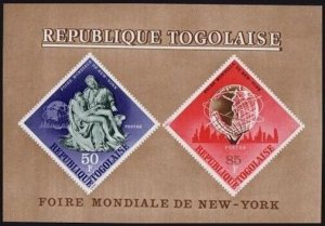 Togo 537a sheet,MNH.Michel Bl.21.New York EXPO-1965.Michelangelo,Pieta.Unisphere