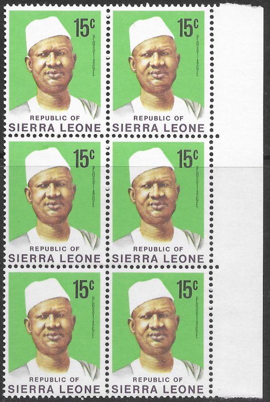 Sierra Leone #428 MNH Edge Block of 6.  1972