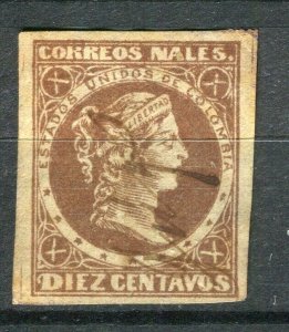 COLOMBIA; 1876 United States of Colombia Imperf issue used Shade 10c. Postmark