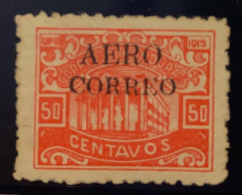 O) 1925 HONDURAS, BONILLA THEATER SCT C8 50c red, AIR POST STAMP, UNUSED EXAMPLE