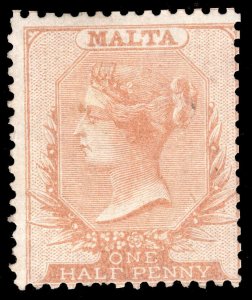 MOMEN: MALTA SG #2 1861 ORANGE BROWN NO WMK MINT OG H CERT £1,300 LOT #65393