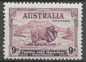 AUSTRALIA SG152 1934 MACARTHUR 9d BRIGHT PURPLE MTD MINT (r)