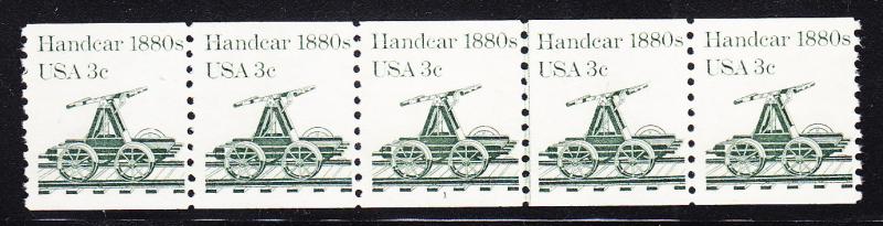 Plate Number Coil Strip of 5.  3cent Handcar Plate Nr.1  VF/NH