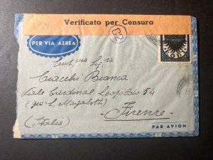 WW2 Italy Rodi Censored Airmail Cover to Firenze Italy