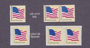 Triple 41c Flag ND US 4131 WA, US 4135 Spaces Lot (2) MNH F-VF Single & Pair