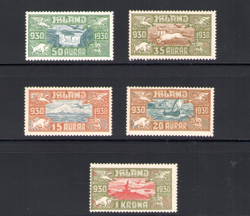 1930 Iceland, Airmail, Millennium of Parliament, 5 Values No. A4-A8 MNH**