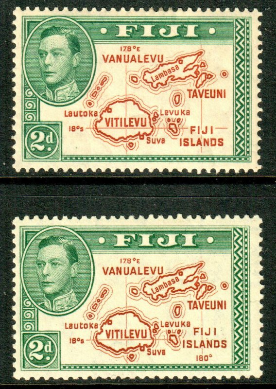 Fiji KGVI 1938 2d Brown Green Die I & II SG253/254 Mint Lightly Hinged MLH