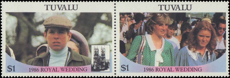 Tuvalu #381-382, Complete Set(2), Pairs, 1986, Royalty, Never Hinged