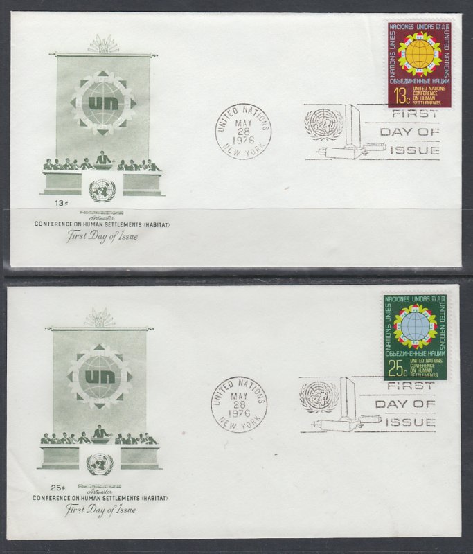 UN New York 276-277 Human Settlements Artmaster U/A Set of Two FDC