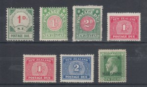 New Zealand Sc J2/MR1 MLH. 1899-1949 Postage Dues & War Tax, 7 diff F-VF