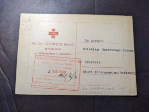 1940 Censored Poland WWII Red Cross Postcard Cover to Krakow