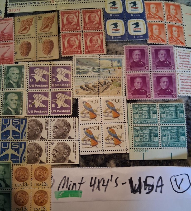 25 Unused USA Mint WW MNH 2x2  Blocks 100 Stamps  NO MMULTIPLES! Vintage V