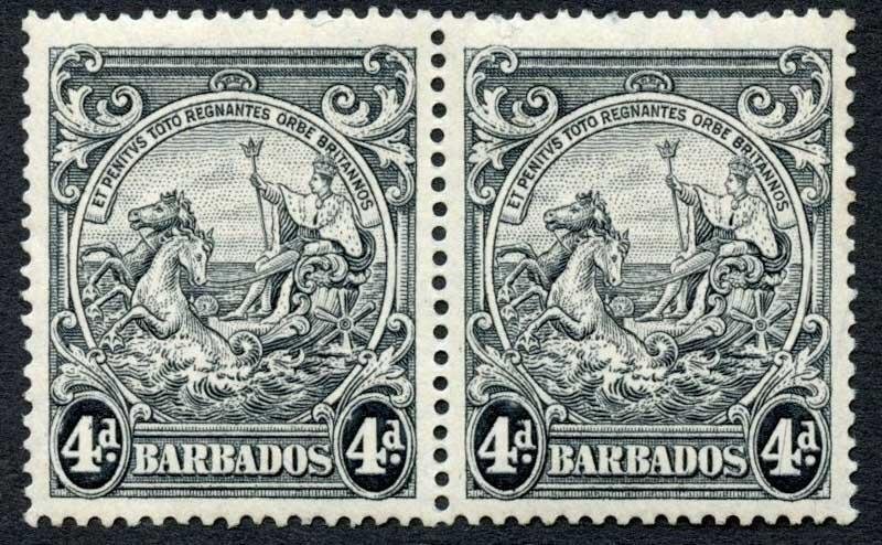 Barbados SG253dc 4d Perf 14 Scratched Plate in a U/M Pair Cat 182.25 pounds 