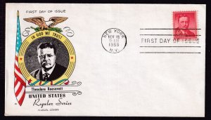 1954 James Monroe 6c Sc 1038 FDC LIberty Issue with Fluegel cachet (WL