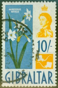 Gibraltar 1960 10s Yellow & Blue SG172var Extra Petal on Flower Fine Used