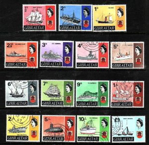 Gibraltar-Sc#186-99- id5-used QEII set -Ships-1967-9-