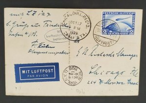 1928 Germany New York Chicago LZ 127 Graf Zeppelin RPPC Air Mail Postcard Cover