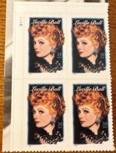 US # 3523 Lucille Ball Plate Block 34c 2001 Mint NH