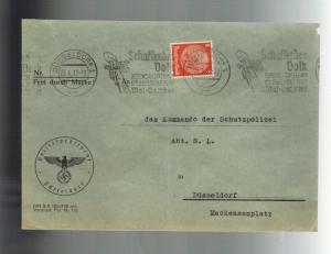 1937 Dusseldorf Germany Polizei Police Perfin Cover to Schutzpolizei