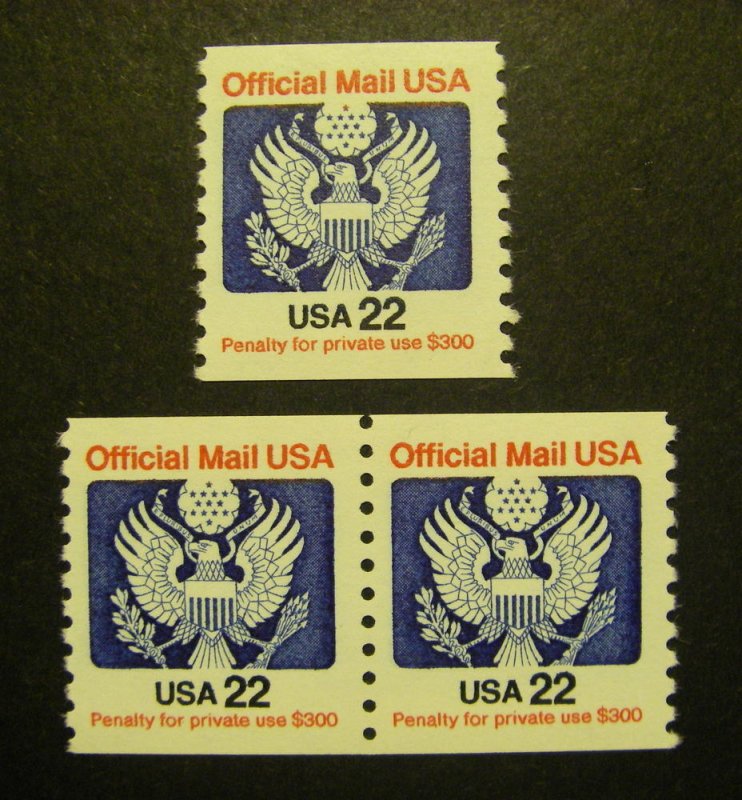 Scott O136, 22 cent Official  Pair & Single, MNH Beauties