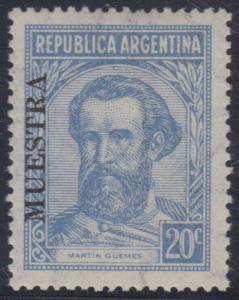 ARGENTINA 1936 M. GUEMES UPU SPECIMEN Sc 438 MUESTRA (SPECIMEN) Type 7 MINT