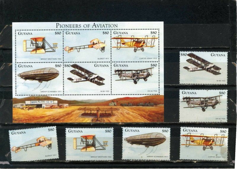 GUYANA 1998 Sc#3327 HISTORY OF AVIATION SET & SHEET OF 6 STAMPS MNH 