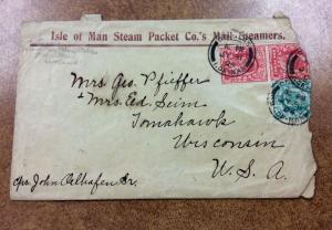 ISLE OF MAN 1904  Steam Packet Co.'s Mail Steamer SHIP cover  to Wisconsin