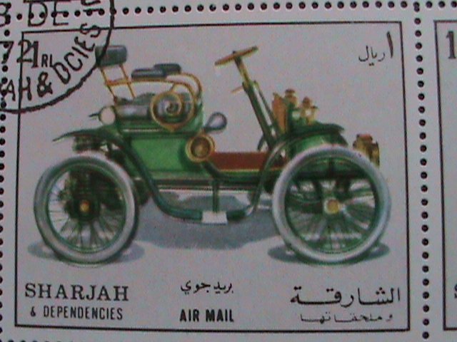 ​SHARJAH-1972 BEAUTIFUL ANTIQUE CLASSIC AUTO CARS CTO SHET-VERY FINE