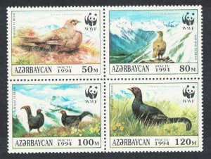 Azerbaijan Birds WWF Caucasian Black Grouse 4v Block of 4 1994 MNH