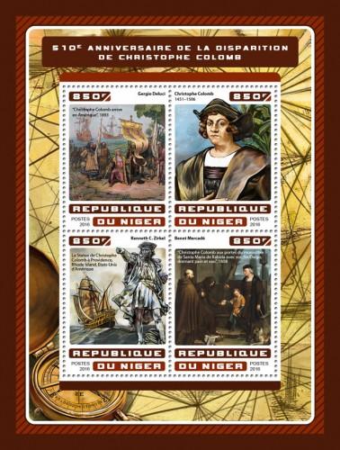 NIGER - 2016 - Christopher Columbus, 510th Death Anniv - Perf 4v Sheet - MNH