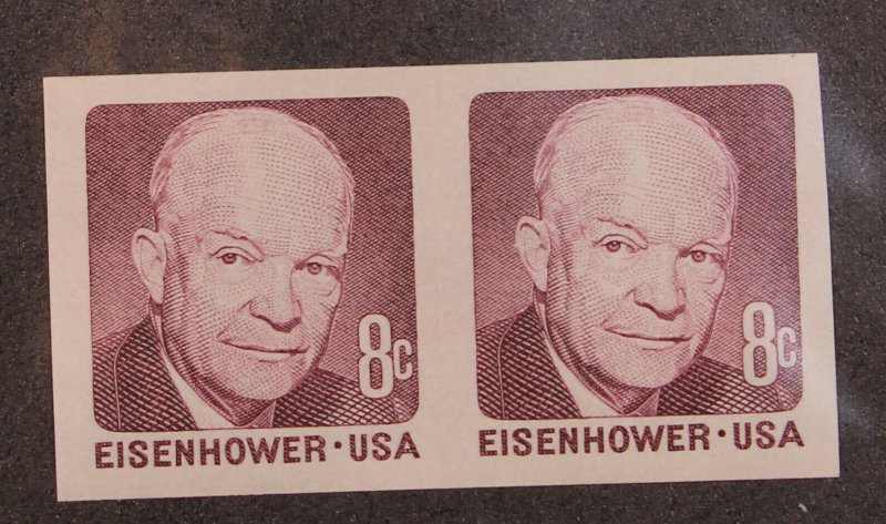 Scott 1402a - 8 Cents Eisenhower - MNH - EFO Imperforate Pair - SCV - $37.50