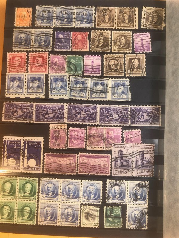 Brown Stock Book Full Of  Old U.S. Stamps & Other Countries