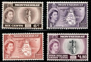 1958 Montserrat Sc# 146-49 - QEII, Island Map, Badge of the Colony. MNH Cv$16.50