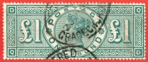 [mag271] GB 1887 SG212 £1 green Fine used. Cat:£800 VICTORIA Letter D-Q