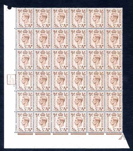 5d Brown SG469 Cylinder 3 No Dot Block 36 Unmounted Mint