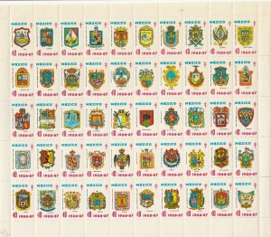 MEXICO TB SEALS 10¢ 1966-67 COATS OF ARMS OF CITIES & STATES PANE OF 50. MNH. VF