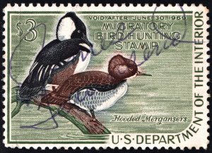 RW35 $3.00 Hooded Mergansers Duck Stamp (1968) Signed