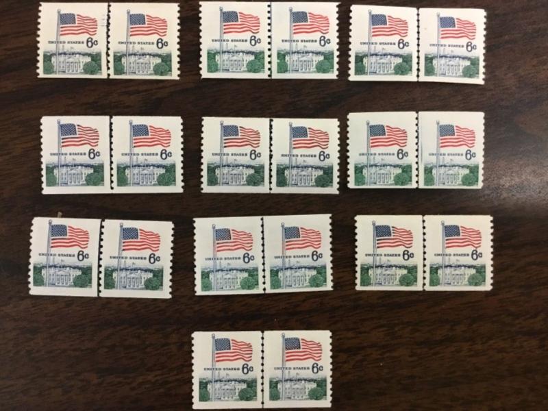 {BJ Stamps} 1338A   Flag over White House. 10 line pairs of 6 cent stamps. 1969.