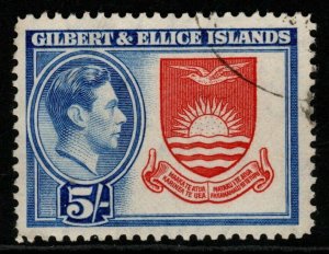 GILBERT & ELLICE IS. SG54 1939 5/= DEEP ROSE-RED & ROYAL BLUE FINE USED