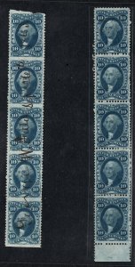 United States Revenue Stamp R36c R36b Multiples Two Strips of 5 Stamps