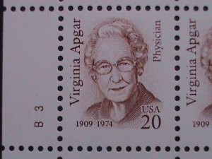 ​UNITED STATES 1994 SC#2179 VIRGINIA APGAR-PHYSICIAN-MNH IMPRINT PLATE  BLOCK-
