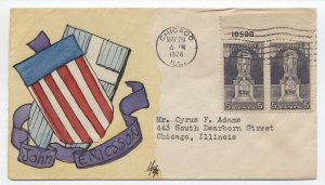 1926 Chicago IL #628 5ct Ericsson FDC hand painted Melissa Fox add-on [A39.51]