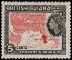 British Guiana 257 - Mint-H - 5c Map (wmk 4) (1954) (cv $1.75)