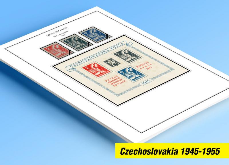 COLOR PRINTED CZECHOSLOVAKIA 1945-1955 STAMP ALBUM PAGES (52 illustrated pages)