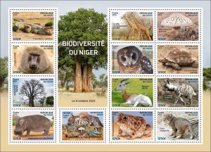 NIGER 2023 MONKEY BAOBAB HIPPOPOTAMUS GIRAFFE OWL TURTLE FROG MUSHROOM HYENA MNH-