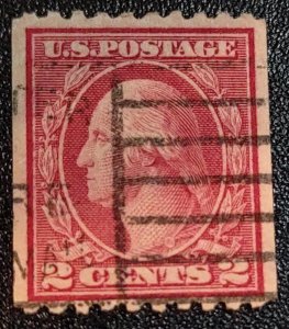 Scott Stamp #442 - 1914 2c Washington Carmine Coil.  Free shipping.  SCV $45.00