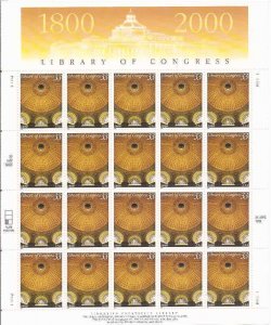 US Stamp - 2000 Library of Congress - 20 Stamp Sheet - Scott #3390